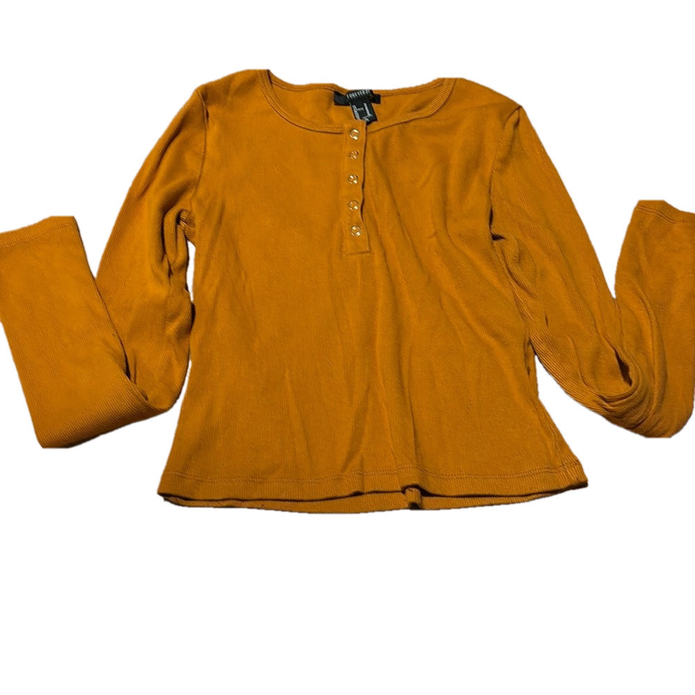 Forever 21 woman’s medium Mustard colored long sleeve crop top- 5 buttons